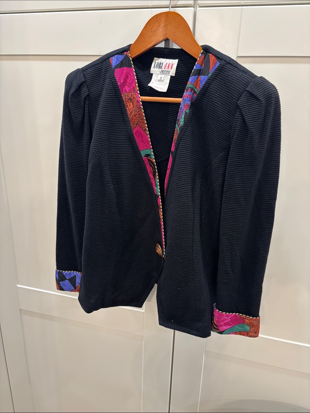 Vintage Black Jacket with Multicolor Trim
